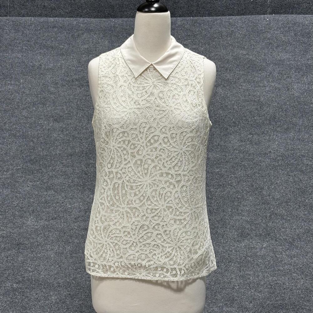 Banana Republic Shirt Womens Small White Lace Collared Sleeveless Blouse Lined